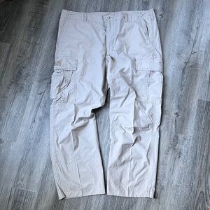 VINTAGE Y2K POLO JEANS COMPANY Beige Cotton Wide Leg Military Cargo Pants 42x32